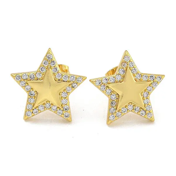 Rack Plating Brass Micro Pave Clear Cubic Zirconia Stud Earrings