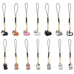 14Pcs Cat Shape Alloy Glass Mobile Straps