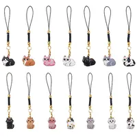 14Pcs Cat Shape Alloy Glass Mobile Straps
