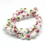 Handmade Flower Printed Porcelain Ceramic Beads Strands