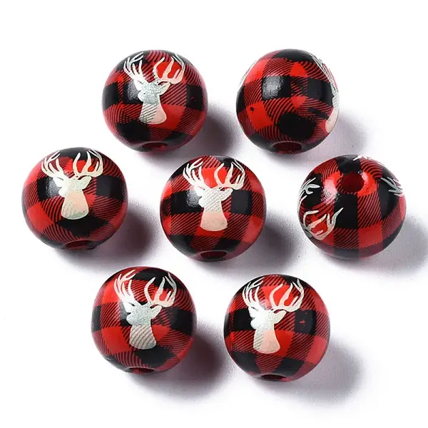 Painted Natural Wood European Beads
