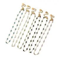 Glass Round Beaded Link Chain Anklets