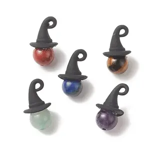 Halloween Theme Natural Mixed Stone Round Pendants