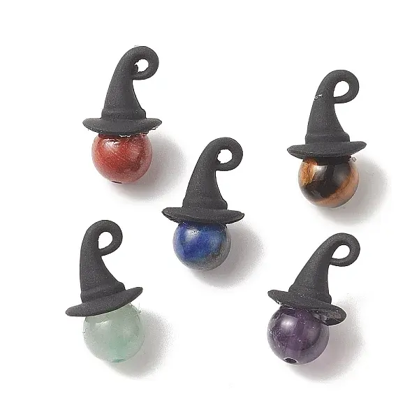 Halloween Theme Natural Mixed Stone Round Pendants