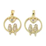Bird with Heart Brass Micro Pave Cubic Zirconia Pendants
