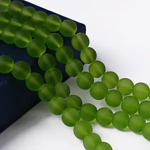 Baking Painted Lime Green Frosted Round Transparent Glass Bead Strands