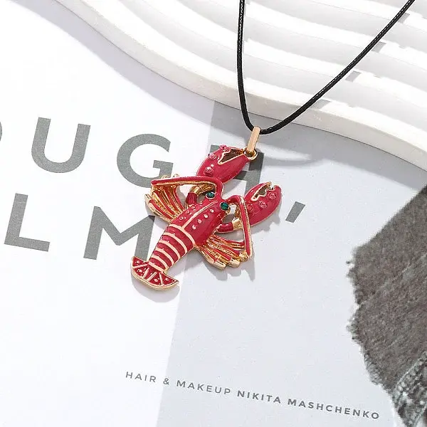 Alloy Enamel Lobster Pendant Waxed Cord Necklaces