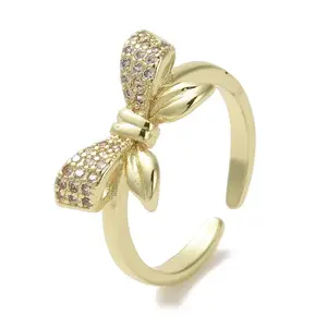 Brass Micro Pave Cubic Zirconia Open Cuff Ring