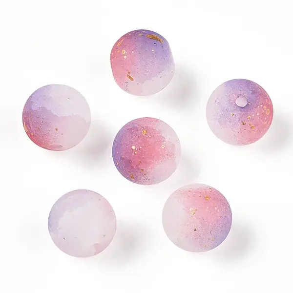 Frosted Baking Painted Crackle Glass Beads with Glitter Powder