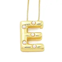 Brass & Plastic Pearl Letter Pendant Box Chain Necklaces for Women