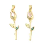 Flower Brass Micro Pave Cubic Zirconia Pendants