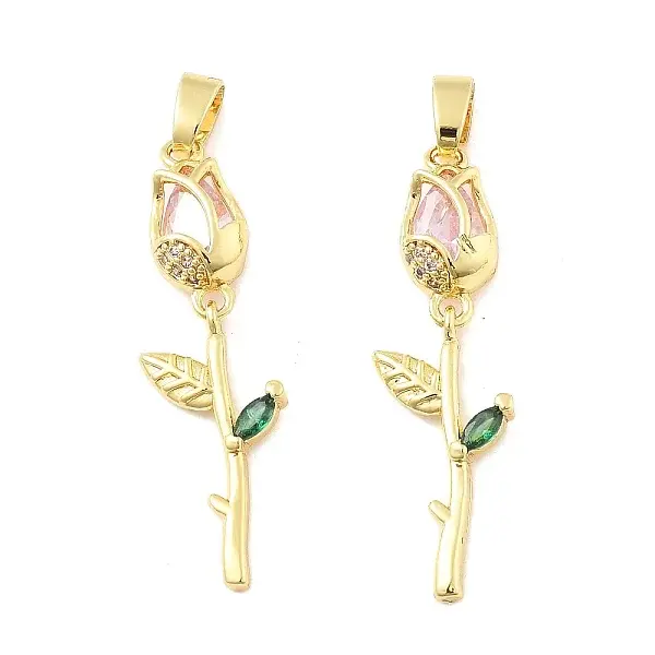 Flower Brass Micro Pave Cubic Zirconia Pendants