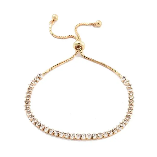 Brass Pave Clear Cubic Zirconia Horse Eye Box Chain Slider Bracelets
