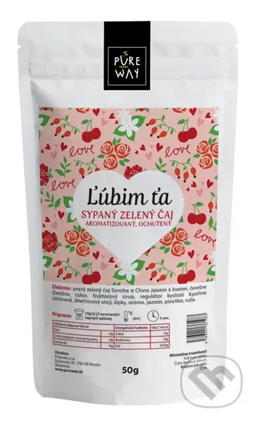 Sypaný čaj Ľúbim ťa (zelený čaj aromatizovaný, ochutený, 50g)