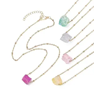 Dyed Natural Quartz Polygon Pendant Necklaces