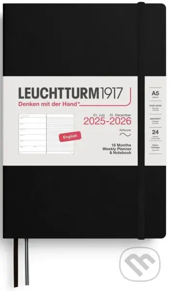 Weekly Planner & Notebook 2026 Medium (A5) 18 Months Black
