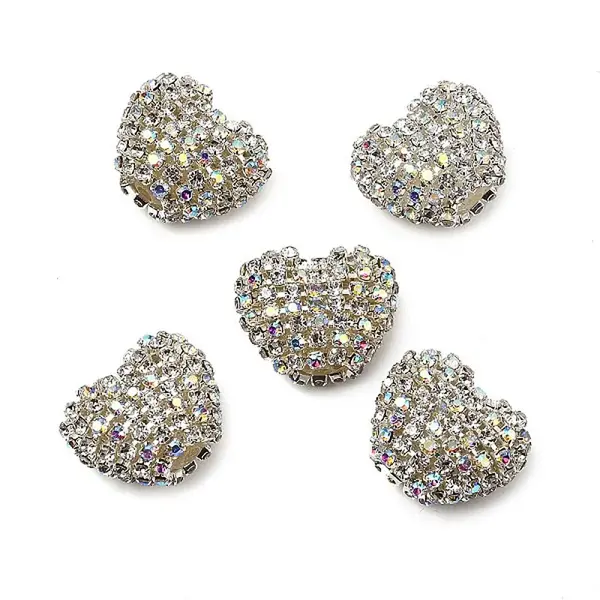 Sparkling Acrylic Heart Beads with Rhinestone Embellishment