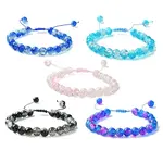 5Pcs 5 Color Glass Round Braided Bead Bracelets Set