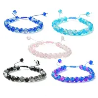 5Pcs 5 Color Glass Round Braided Bead Bracelets Set