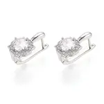 Brass Micro Pave Clear Cubic Zirconia Flower Hoop Earrings