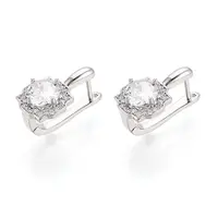 Brass Micro Pave Clear Cubic Zirconia Flower Hoop Earrings