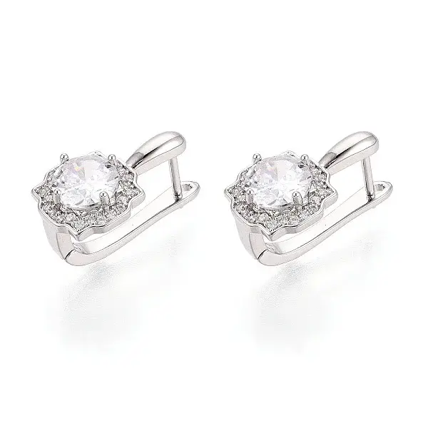 Brass Micro Pave Clear Cubic Zirconia Flower Hoop Earrings