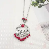 Yunnan Ethnic Style Miao Silver Pave Turquoise Pendant Necklaces Tibetan Nepalese Jewelry