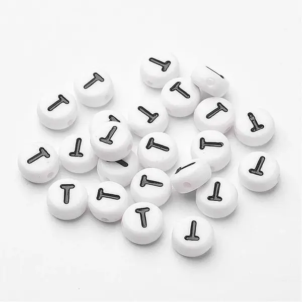 Flat Round with Letter T Acrylic Beads