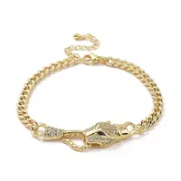 Cubic Zirconia Leopard Link Bracelet Brass Curb Chains for Women