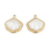 304 Stainless Steel Pave Natural White Shell Charms