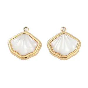 304 Stainless Steel Pave Natural White Shell Charms