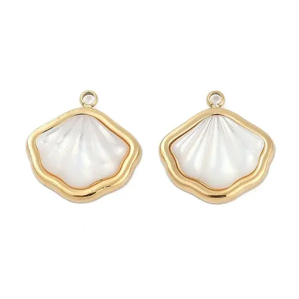 304 Stainless Steel Pave Natural White Shell Charms