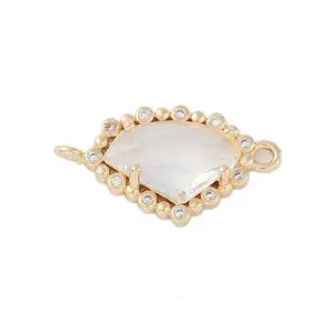 Golden Plated Brass Pave Clear Cubic Zirconia Connector Charms