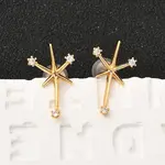 Brass Micro Pave Clear Cubic Zirconia Star Stud Earrings