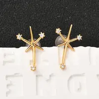 Brass Micro Pave Clear Cubic Zirconia Star Stud Earrings