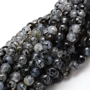 Faceted Natural Agate Round Beads Strands