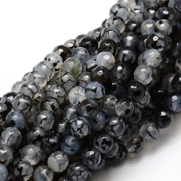 Faceted Natural Agate Round Beads Strands