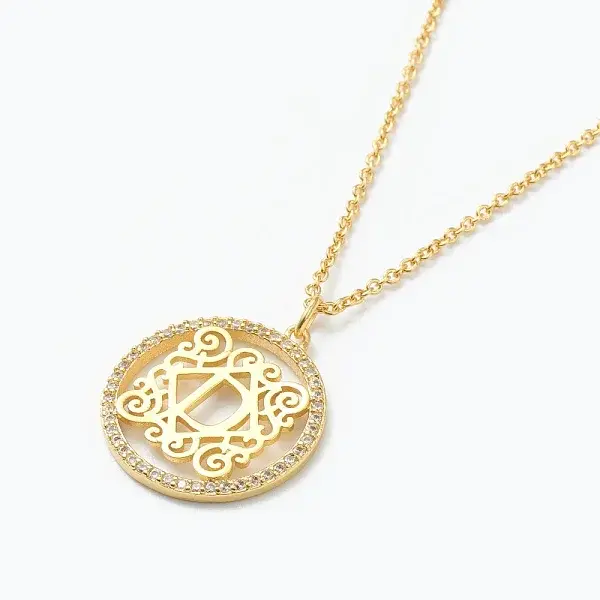 Brass Micro Pave Clear Cubic Zirconia Pendant Necklaces