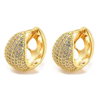 Brass Micro Pave Clear Cubic Zirconia Thick Hoop Earrings