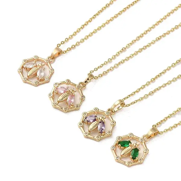 Brass Micro Pave Cubic Zirconia Pendant Necklaces for Women