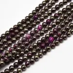 Electroplate Gemstone Natural Pyrite Round Beads Strands