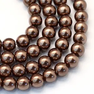 Baking Painted Pearlized Glass Pearl Round Bead Strands