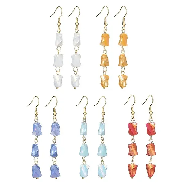 Glass Beaded Tassel Dangle Earrings with 304 Stainless Steel Pins