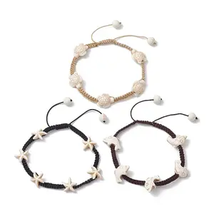 3Pcs 3 Styles Synthetic Turquoise Braided Bead Anklets