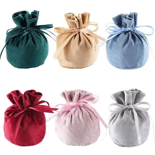 6Pcs 6 Colors Velvet Drawstring Pouches