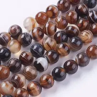 Round Dyed Natural Striped Agate/Banded Agate Beads Strands