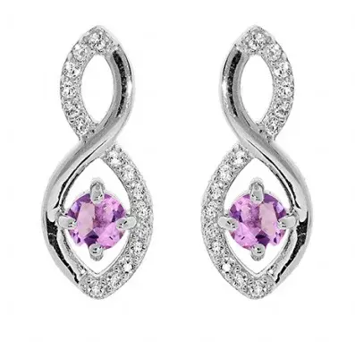 Brilio Silver Třpytivé stříbrné visací náušnice s ametysty Precious Stone SE09089AM