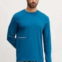Bavlněné pyžamové tričko s dlouhým rukávem United Colors of Benetton pánské, modrá barva, s potiskem, 30964M021