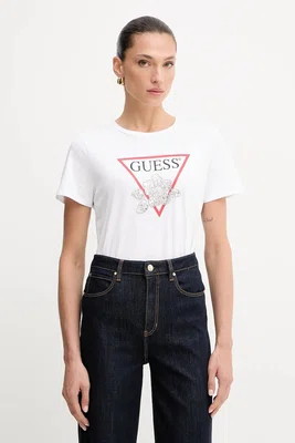Bavlněné tričko Guess dámské, bílá barva, W5YI38 I3Z14