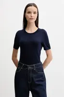 Hedvábné tričko United Colors of Benetton tmavomodrá barva, 1ZRED10BK